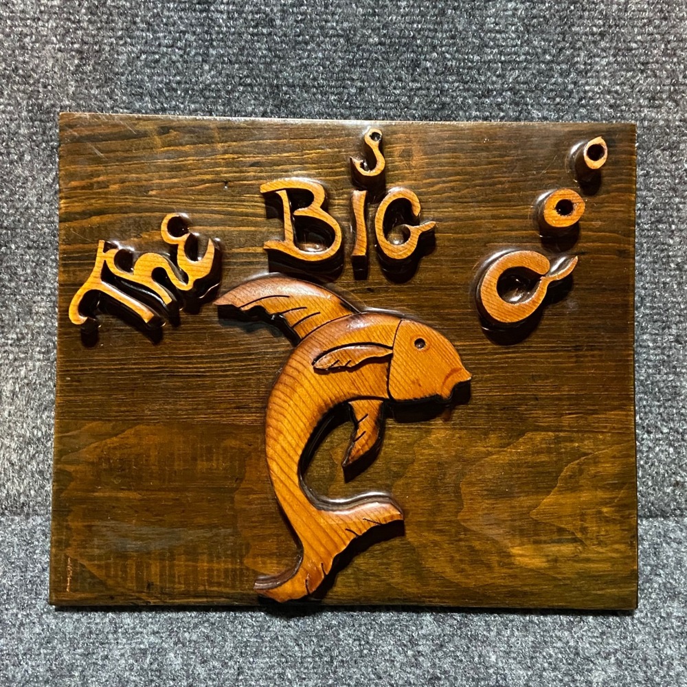 The Big One Vintage Wood Fish Plaque 3D Relief Rustic Nautical Cabin Lake Decor